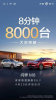 问界M8火爆上市！8分钟大定破8千 安全配置成家庭首选