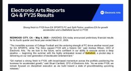 EA 2025财年财报出炉 净收入微降 《战地》新作明年发售引期待